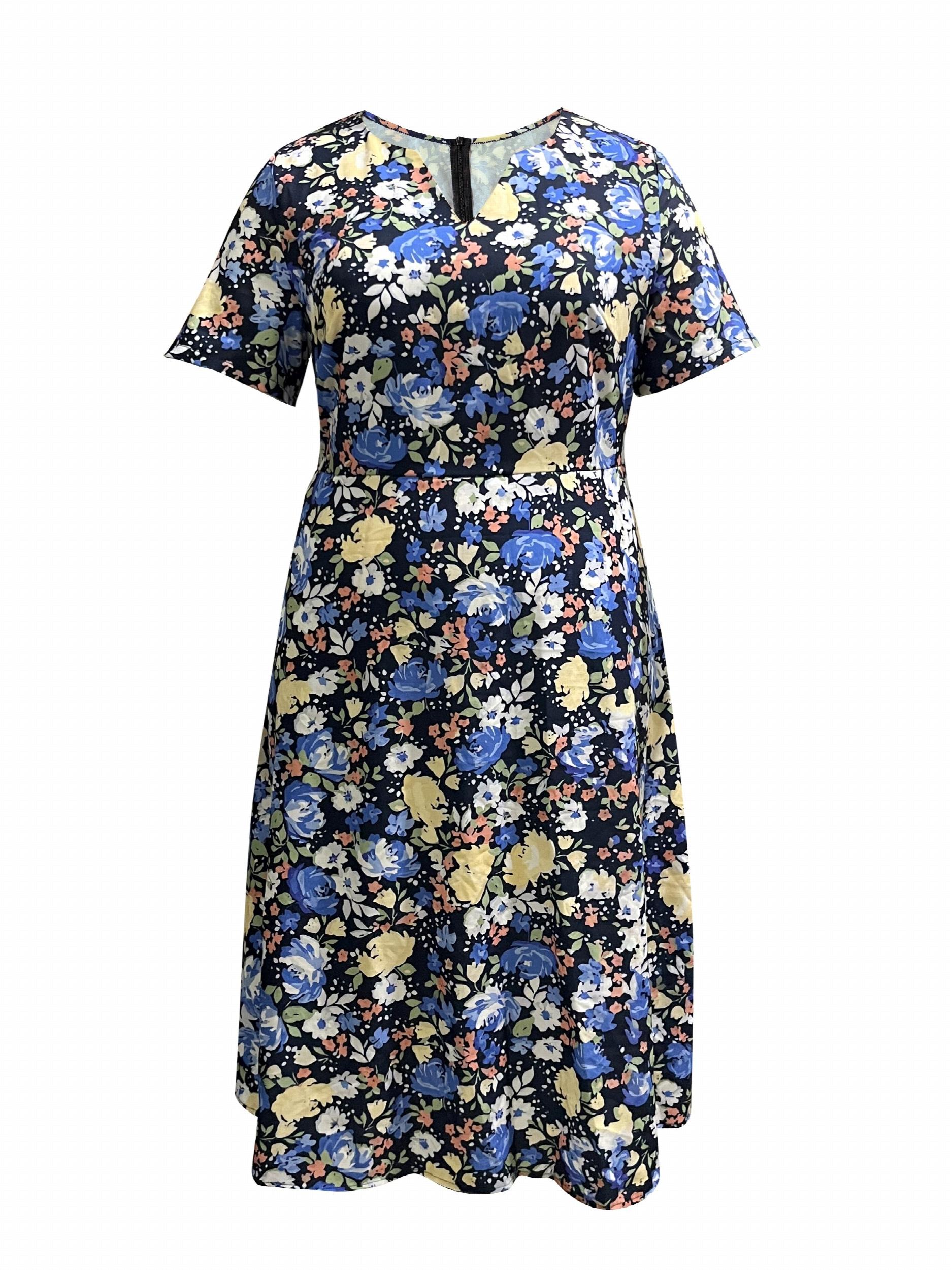 Maxi Dress Notched Neck Short Sleeve With Pockets