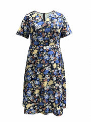 Maxi Dress Notched Neck Short Sleeve With Pockets