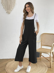 Solid Spaghetti Jumpsuit Wide Leg Jumpsuit With Pockets