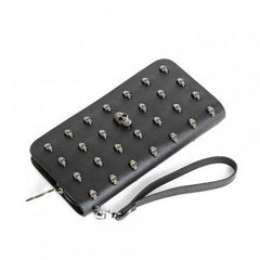 Skull Rivet Wristlet Wallet Long Zip Handbag for Women