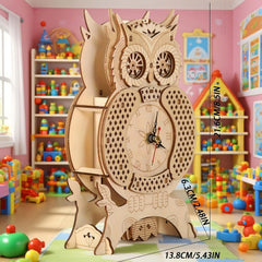 3D Vintage Owl Wooden Puzzle Clock DIY Model High Difficulty Assembly
