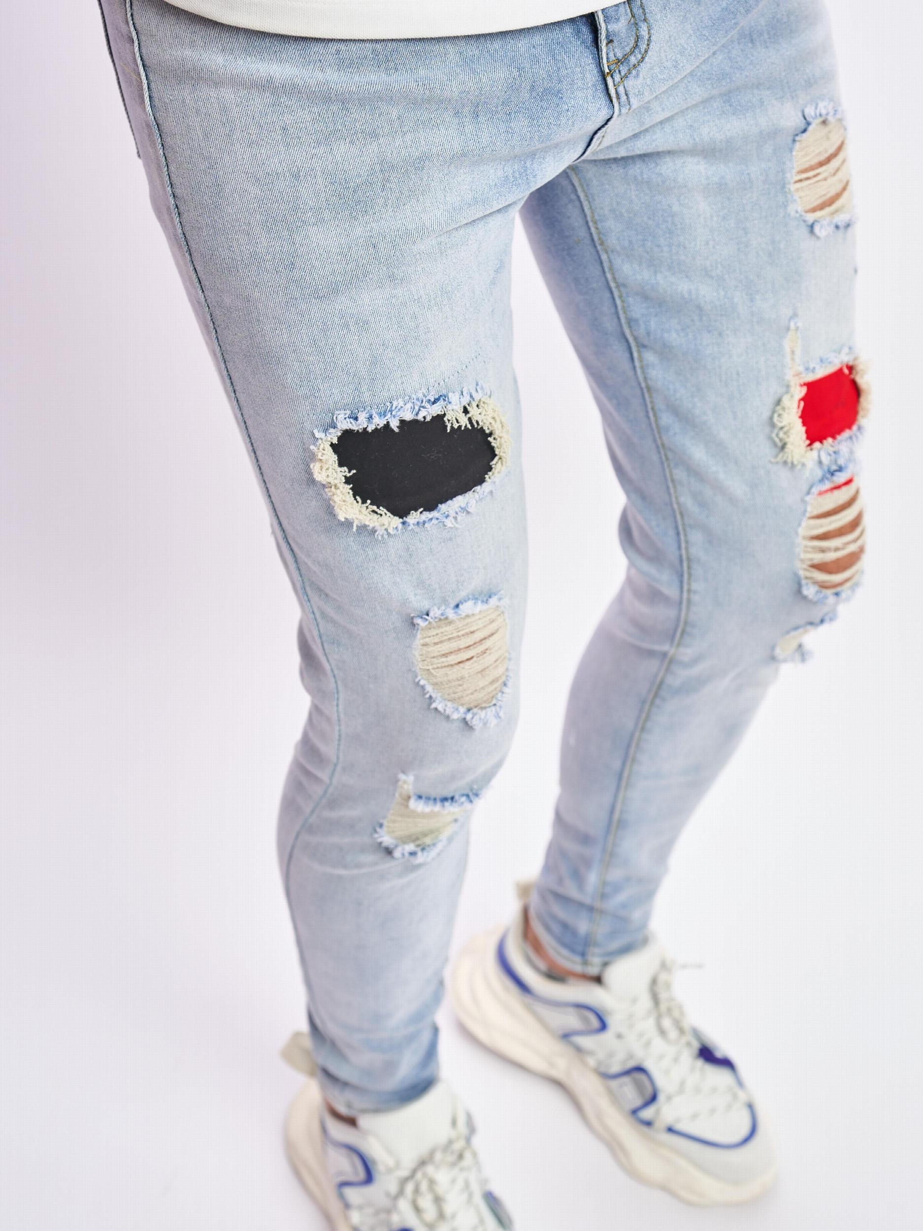 Slim Fit Ripped Jeans Men's Casual Street Style Distressed Mid Stretch Denim