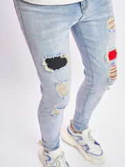 Slim Fit Ripped Jeans Men's Casual Street Style Distressed Mid Stretch Denim