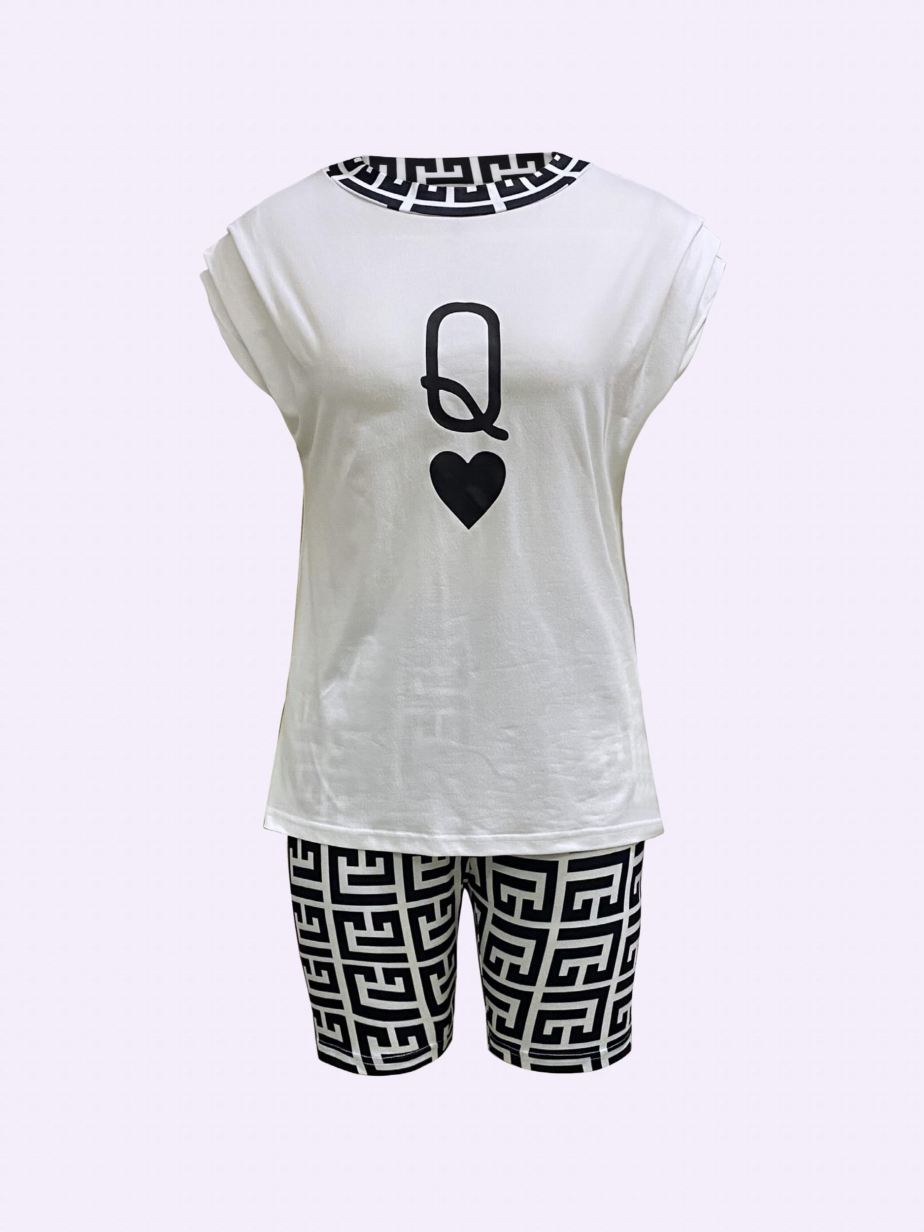 Casual Poker Q Print Two Piece Set