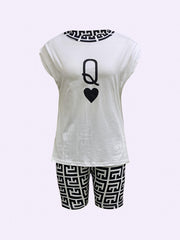 Casual Poker Q Print Two Piece Set
