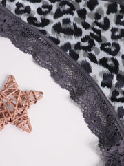 Leopard Print Low Waist Lace Trim Underwear