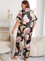 Floral Print Satin Blouse & Pants Pajama Set