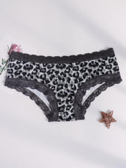 Leopard Print Low Waist Lace Trim Underwear