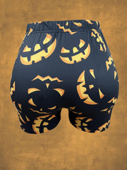 Halloween Graphic Print Elastic Waist Shorts