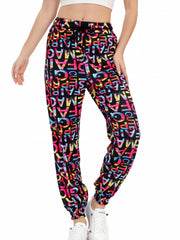 Women's Letter Print Sports Pants Drawstring Elastic Waist Jogging Pants