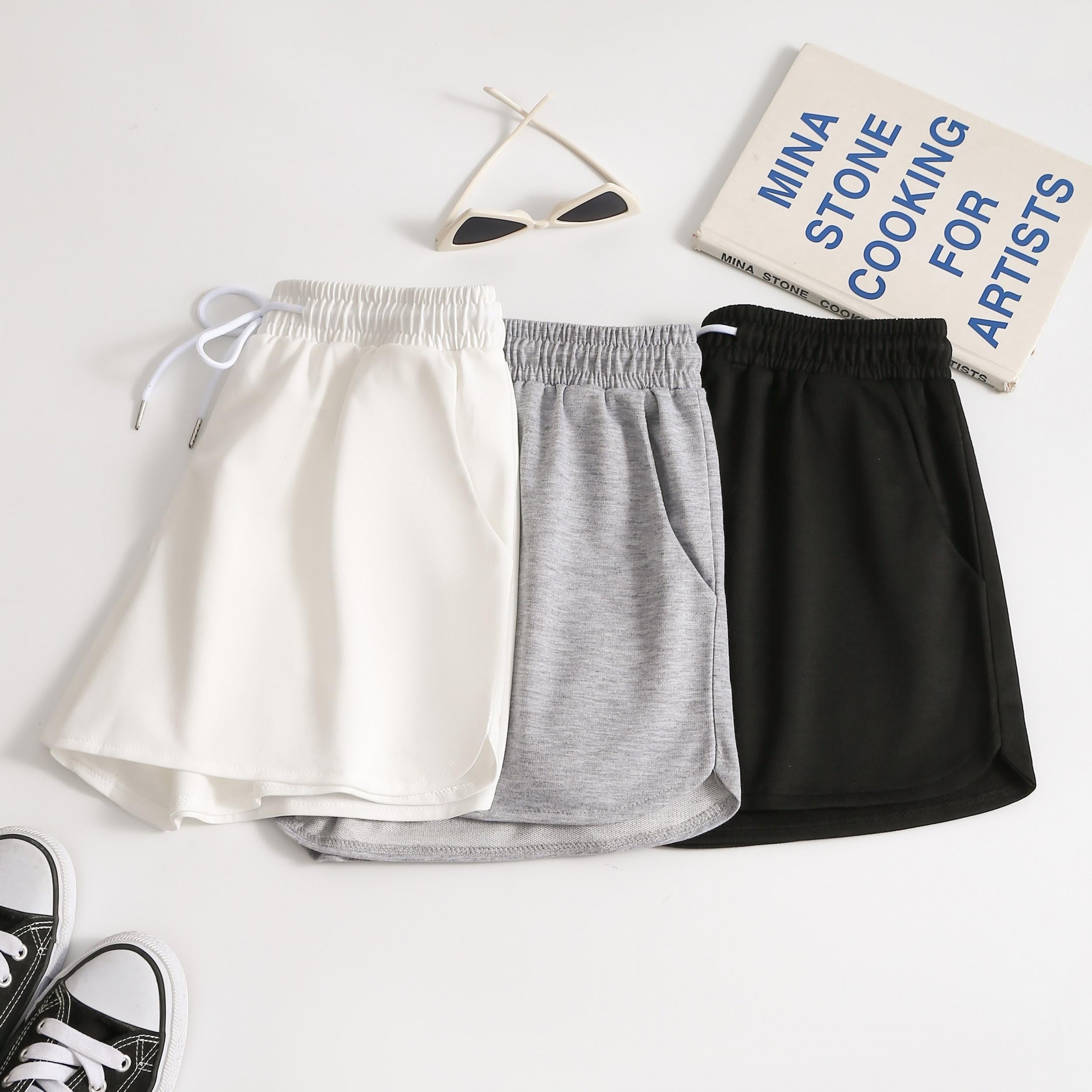 Sporty Elastic High Waist Shorts Women's Clothing
