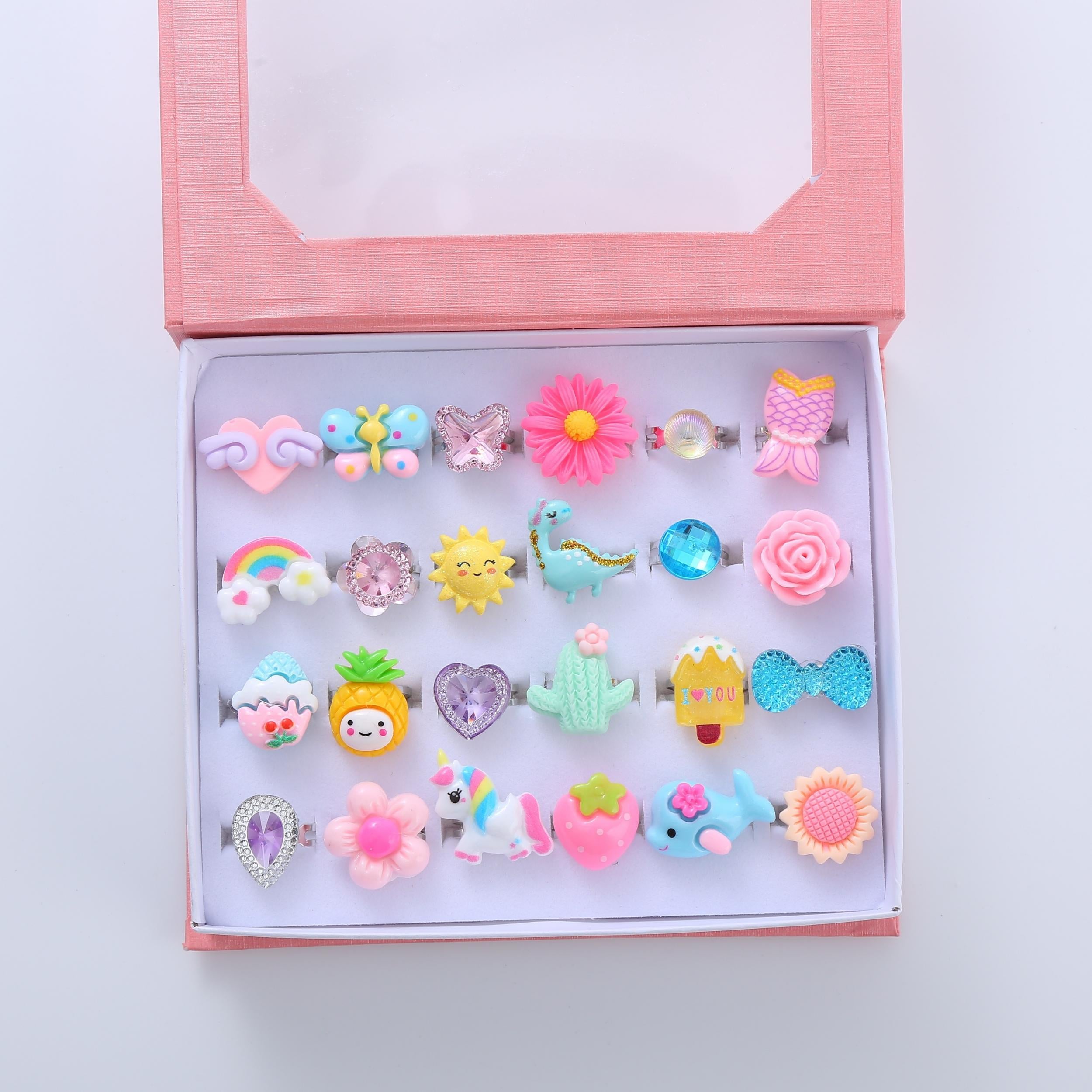 Colorful Resin Cartoon Pattern Rings For Little Girls