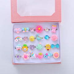 Colorful Resin Cartoon Pattern Rings For Little Girls