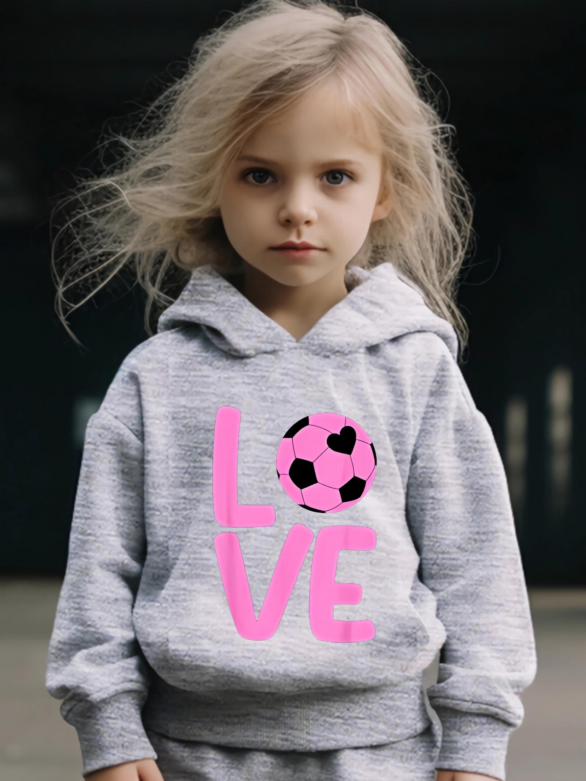 Girls 2pcs Cartoon Love Pattern Hooded Sweatshirt and Sweatpants Set