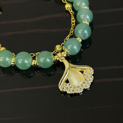Green Jade Bracelet With Ginkgo Leaf, Perfect Gift for Her