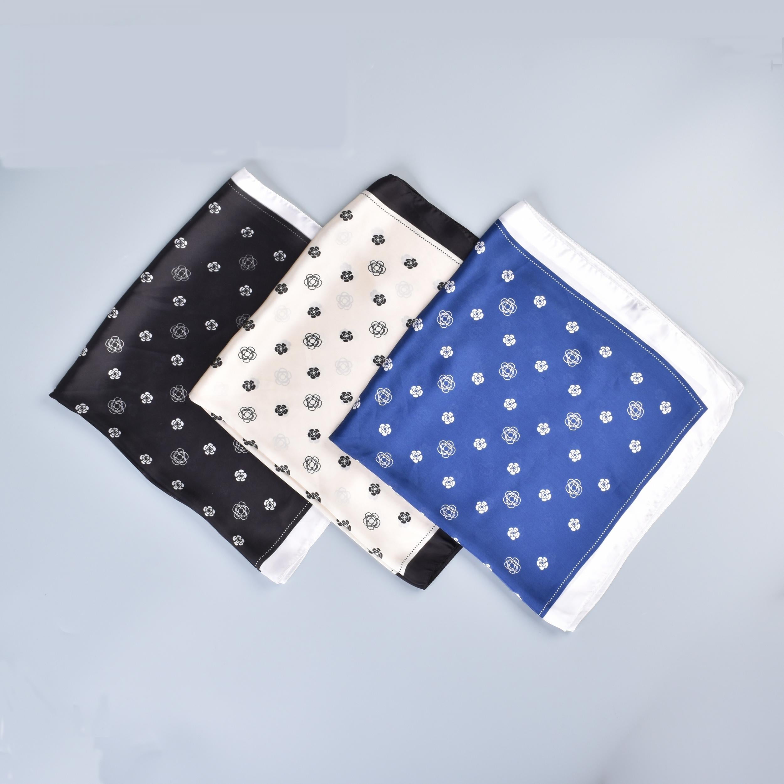 Camellia Printed Bandana Classic Square Scarf Satin Neckerchief Silk