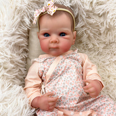 Realistic Reborn Youngsters Girl Doll Soft Vinyl Hand Drawn Hair & Floral Outfit
