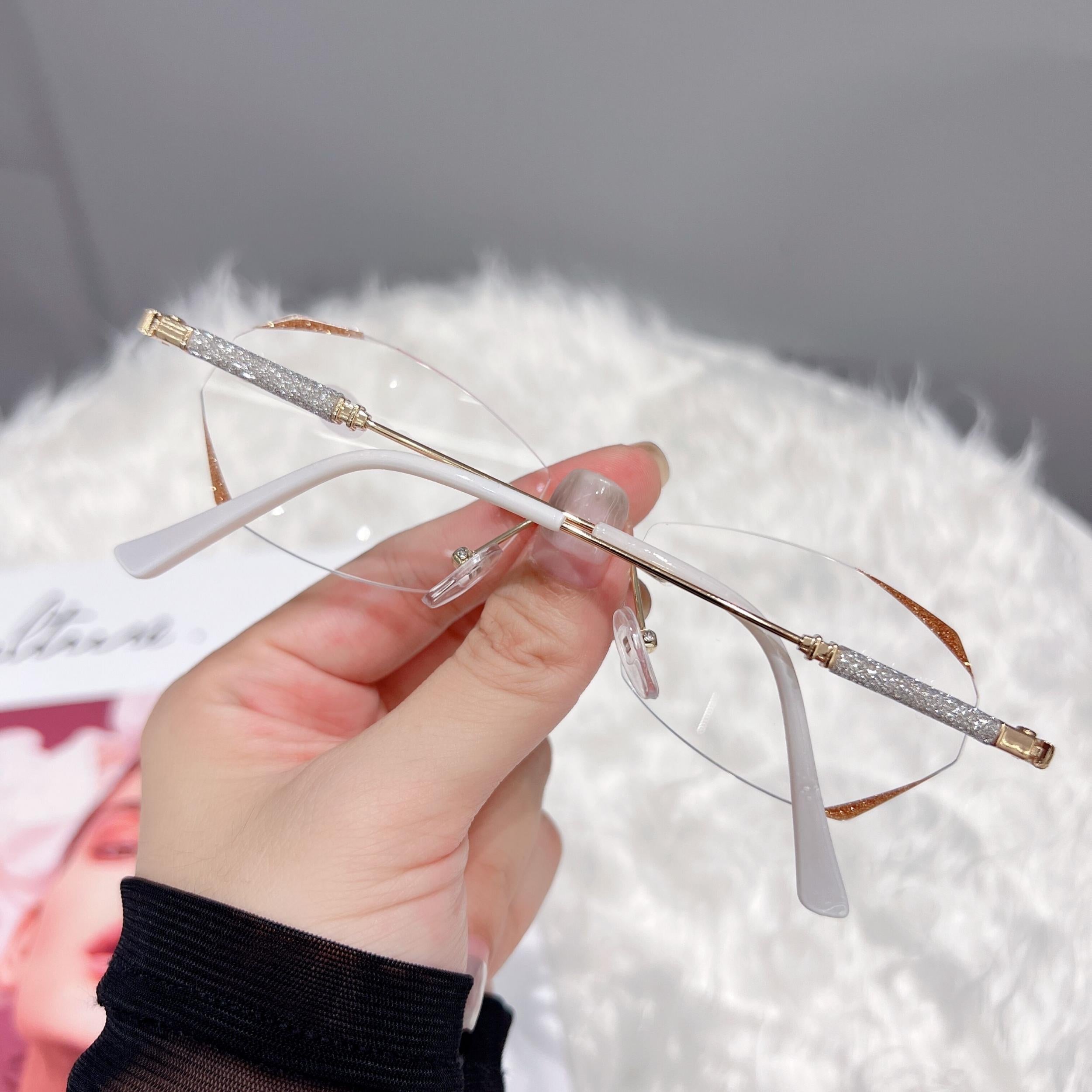 Glitter Rimless Light Blocking Reading Glasses Anti Eyestrain Clear Lens