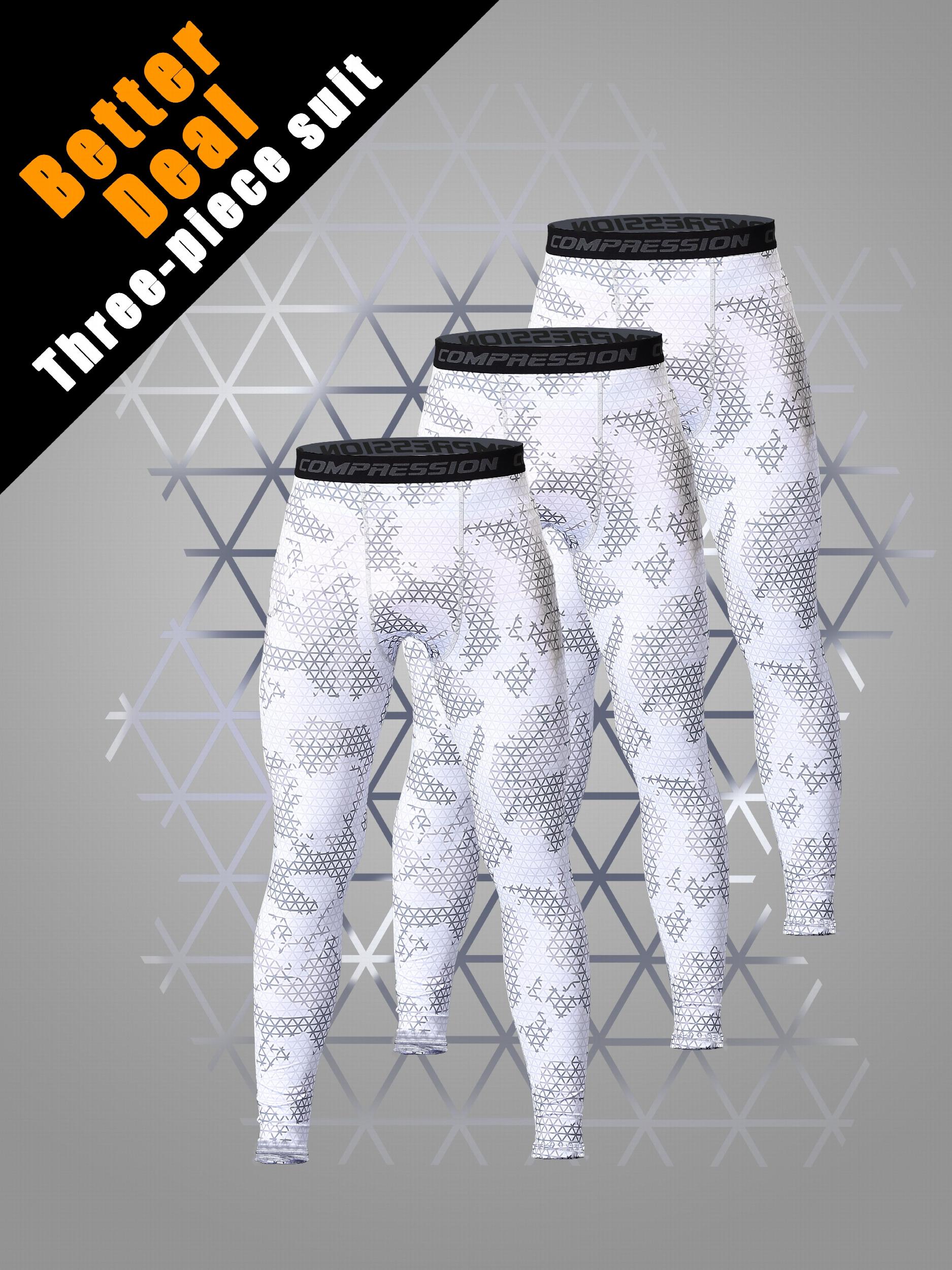 Men's 3pcs Solid Leggings Active Quick Drying Sports Compression Pants