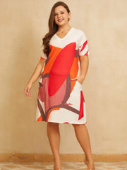 Women's 3D Print V Neck Tee Dress With Pockets