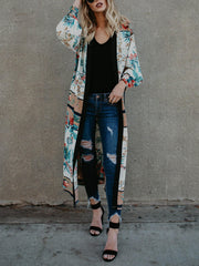 Floral Print Chiffon Long Sleeve Cover Up Beach Cardigan