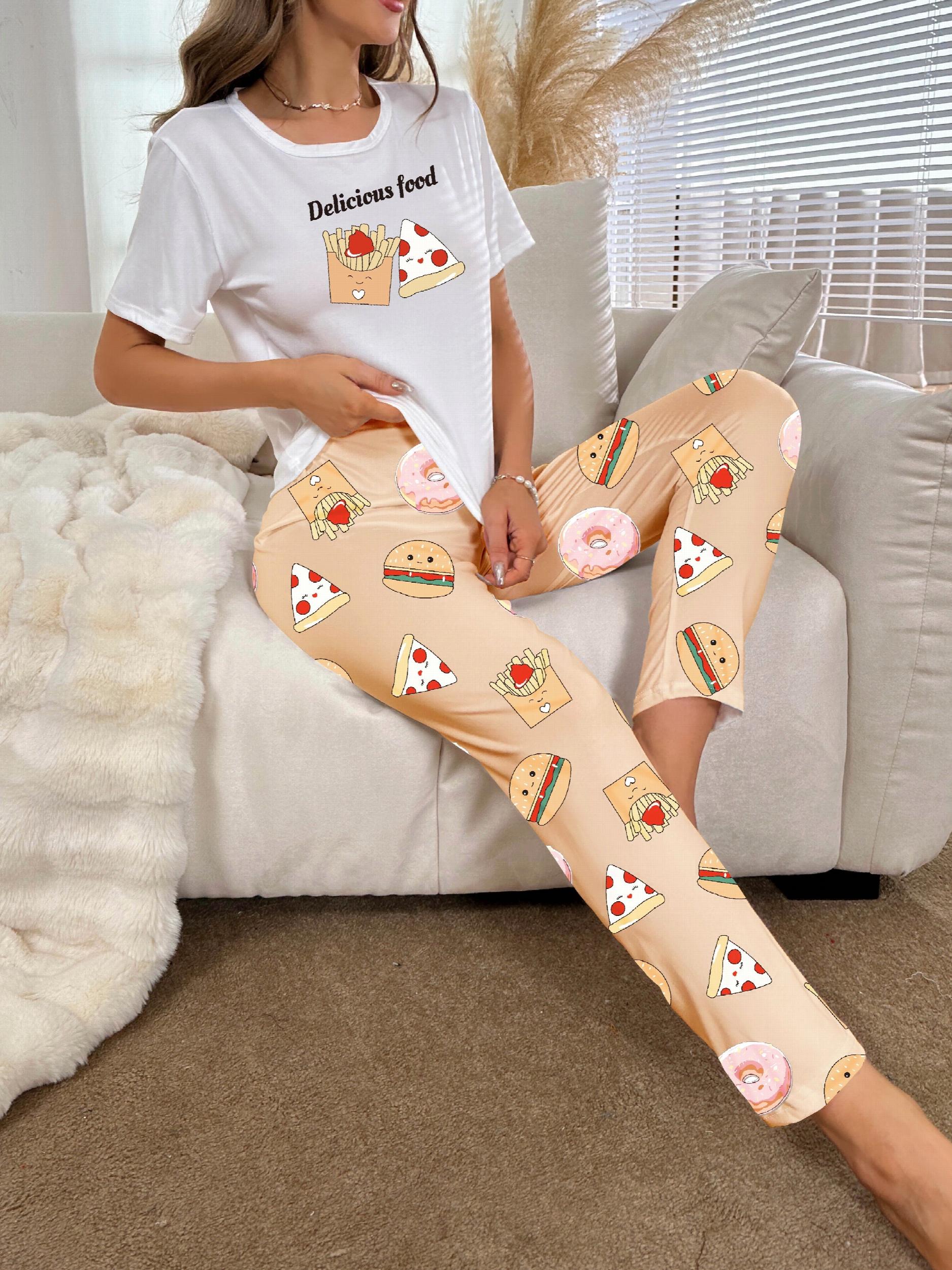 Cartoon Food Print Pajama Set Women's Sleepwear