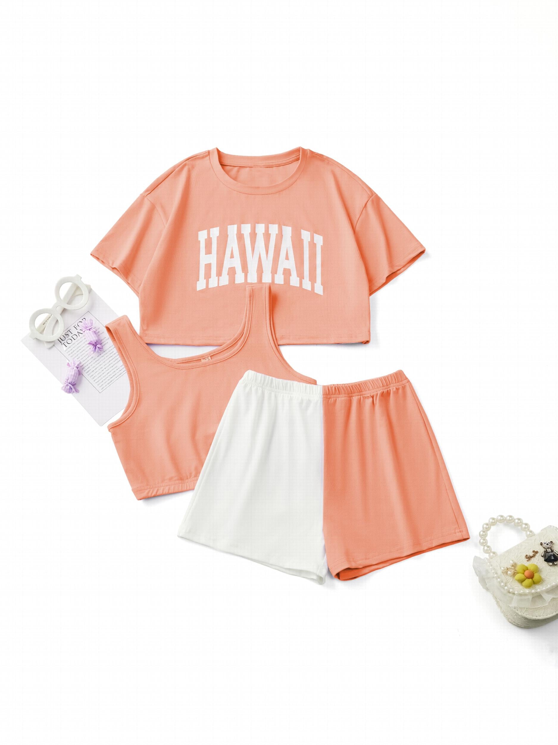 Toddler Girls HAWAII Graphic T shirt Tank Top Shorts Kids Summer Clothes