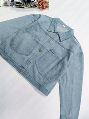 Casual Denim Top Women's Plus Solid Button Up Long Sleeve