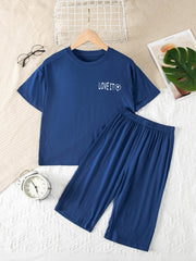 2pcs Boys Teen Letter Graphic T shirt & Shorts Pajama Set