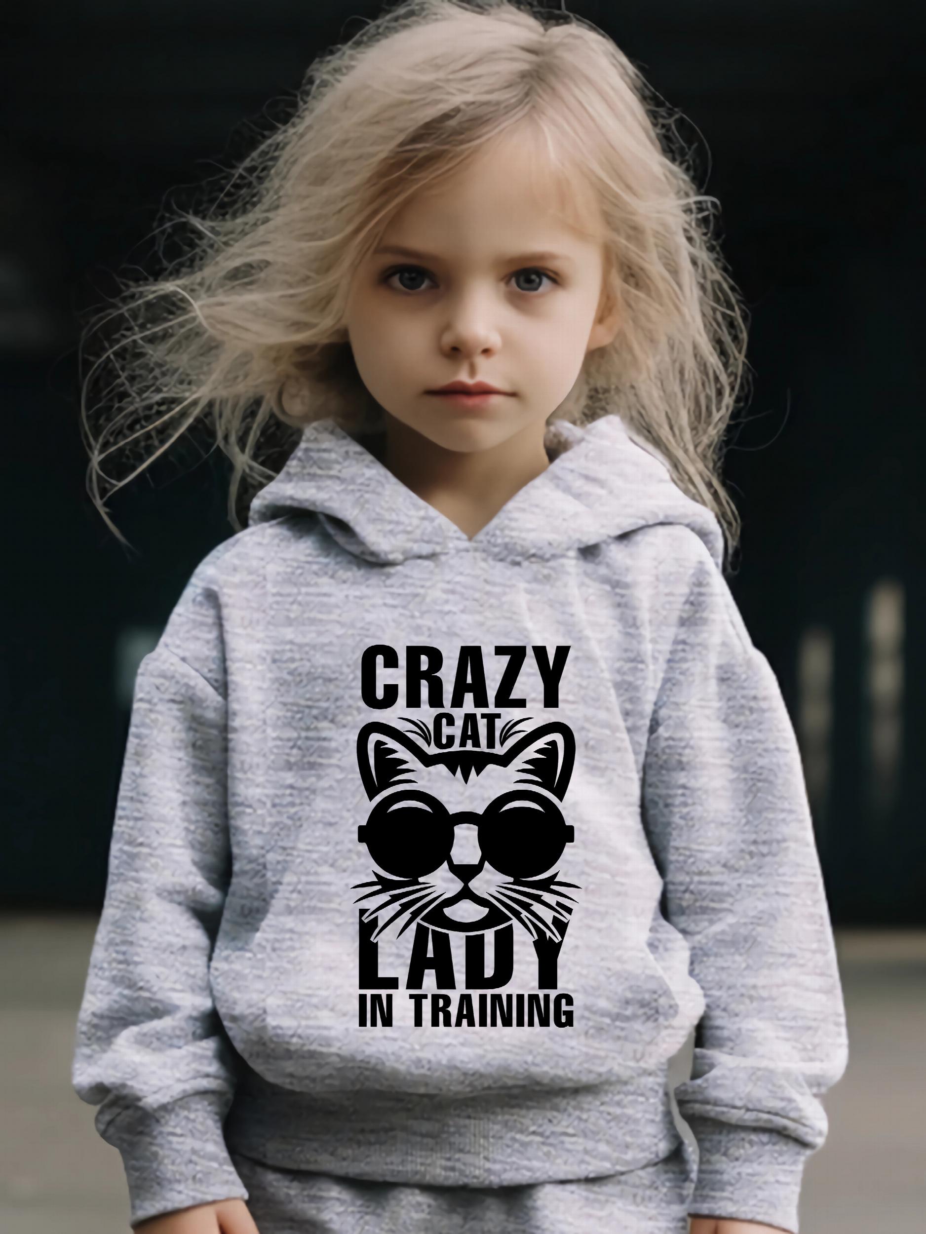 Cartoon Cat Pattern Hooded Sweatshirt and Sweatpants Set for Girls