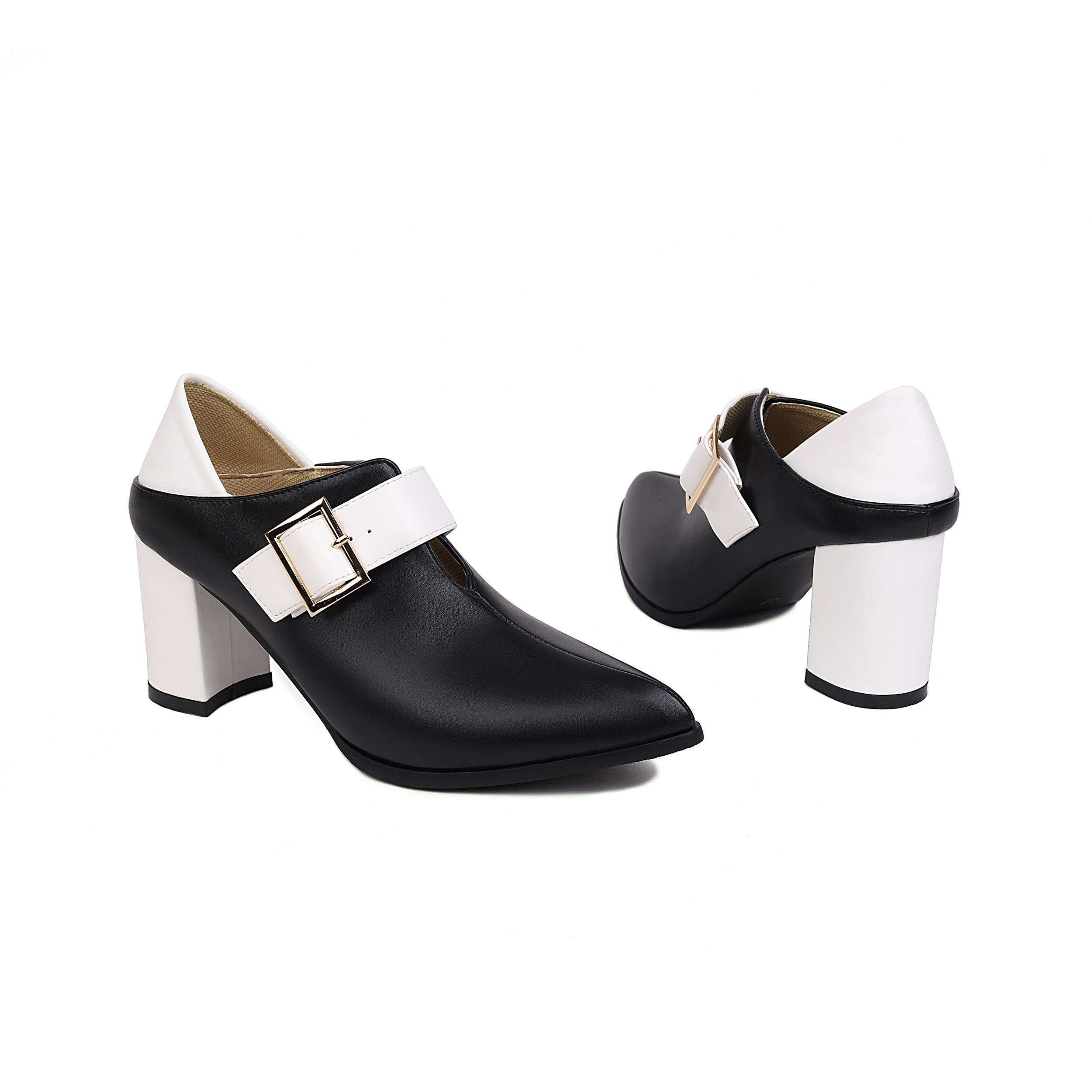 Women's Chunky High Heels Belt & Short Boots Faux Leather Pumps