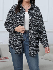 Casual Blouse Women's Plus Graffiti Print Long Sleeve Button Up Shirt