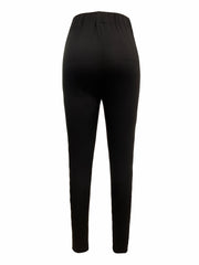 Solid Button Decor Carrot Pants Casual Slim Elastic Waist Pants