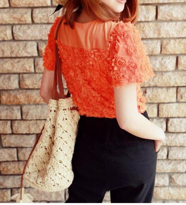 Woman Crochet Shoulder Bag Rattan Straw Beach Hollow Out Bag