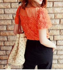 Woman Crochet Shoulder Bag Rattan Straw Beach Hollow Out Bag