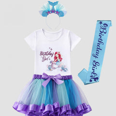 4pcs Toddler Girls Mermaid Graphic T Shirt & Mesh Tutu Skirt Set