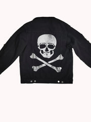 Plus Size Skull Print Ripped Denim Jacket