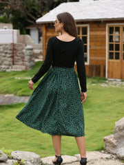 Casual Daily 2pc Set Crew Neck Long Sleeve Tops & Dalmatian Print Skirts