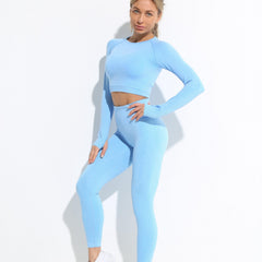 Yoga Sports Set Long Sleeve Tee & High Waist Leggings Women's Activewear