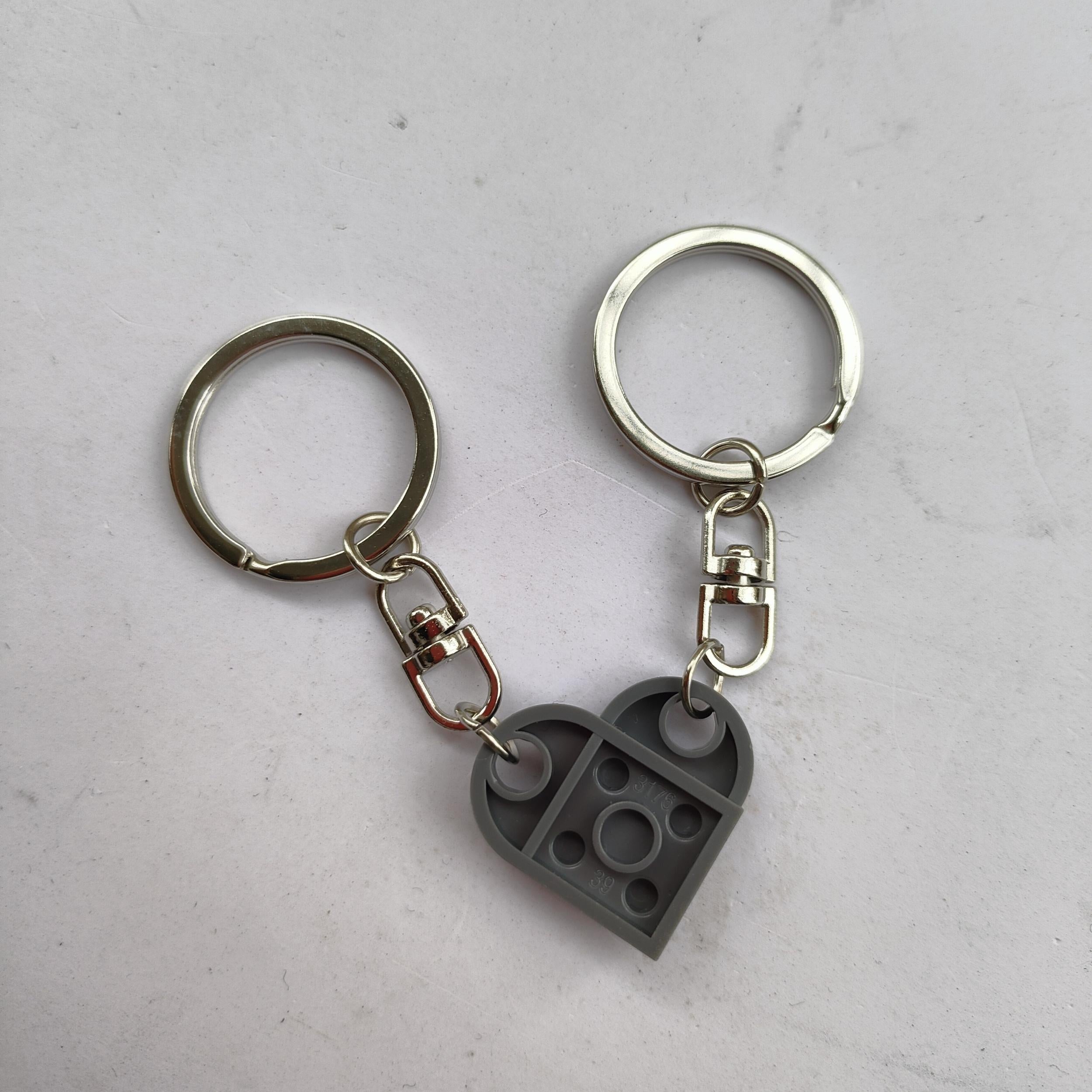 Brick Block Keychain Set For Couples 2pcs Heart Keyring Matching Set