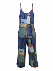 Denim Print Wide Leg Jumpsuit Casual Sleeveless Jumpsuit