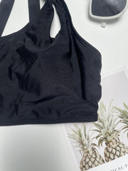 Stretchy Bikini Top Asymmetrical Neck Beachwear Top