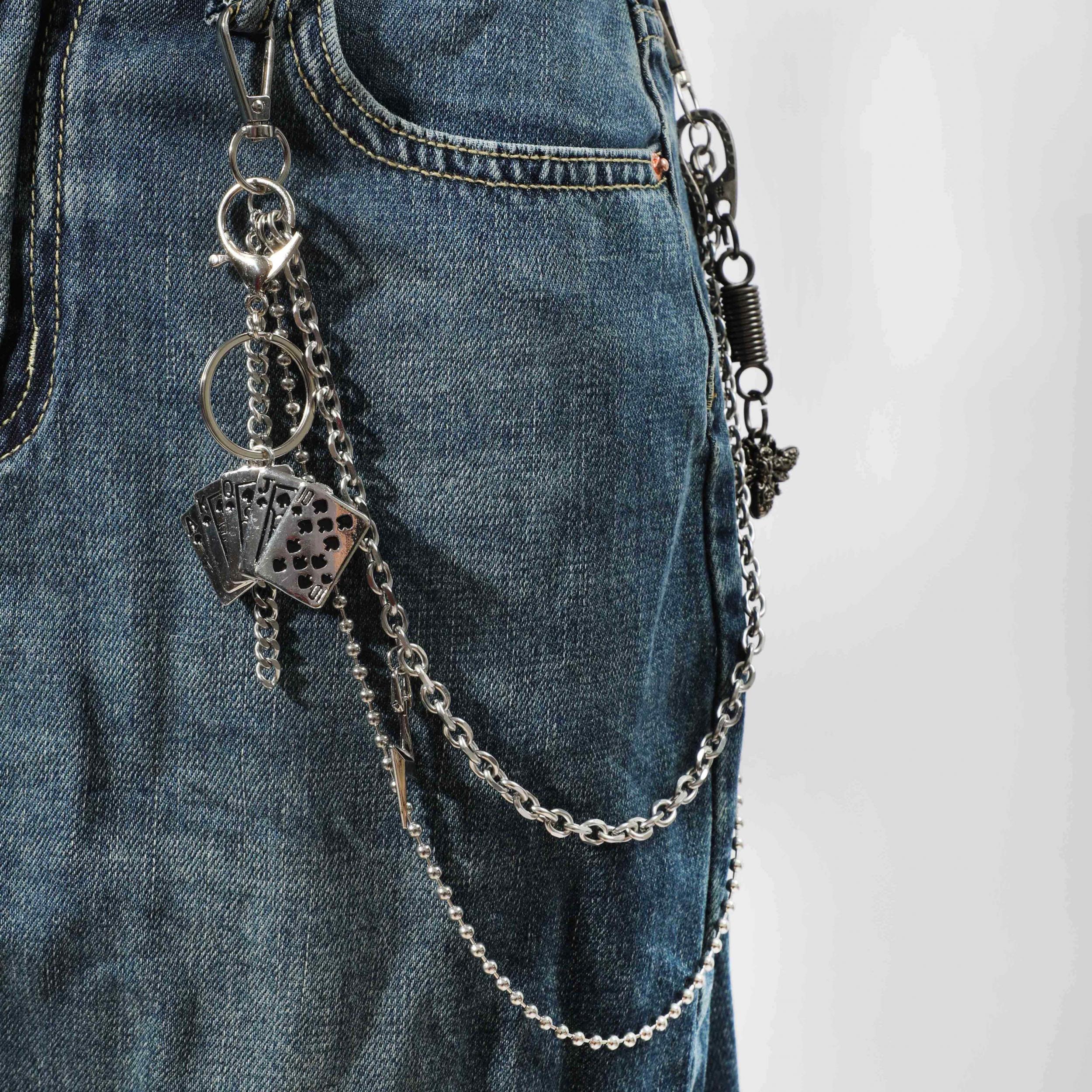 Unisex Hip hop Butterfly Cards Lightning Pants Chain