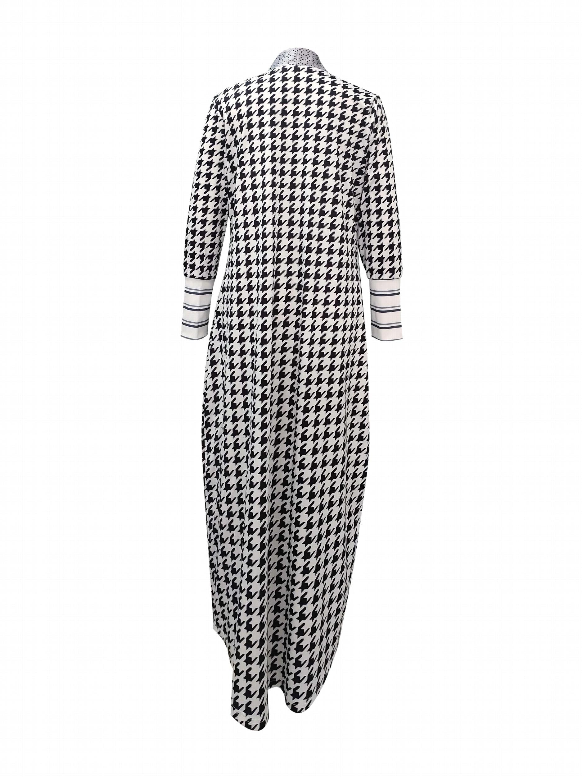 Houndstooth Open Front Cardigan Long Sleeve Knitwear for Fall