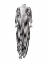 Houndstooth Open Front Cardigan Long Sleeve Knitwear for Fall