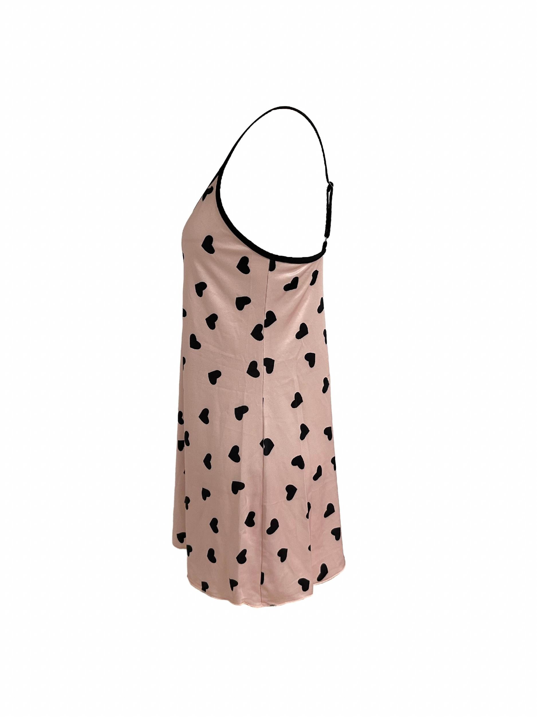 Heart Print Slip Lounge Dress V Neck Backless Home Dress Women's Loungewear