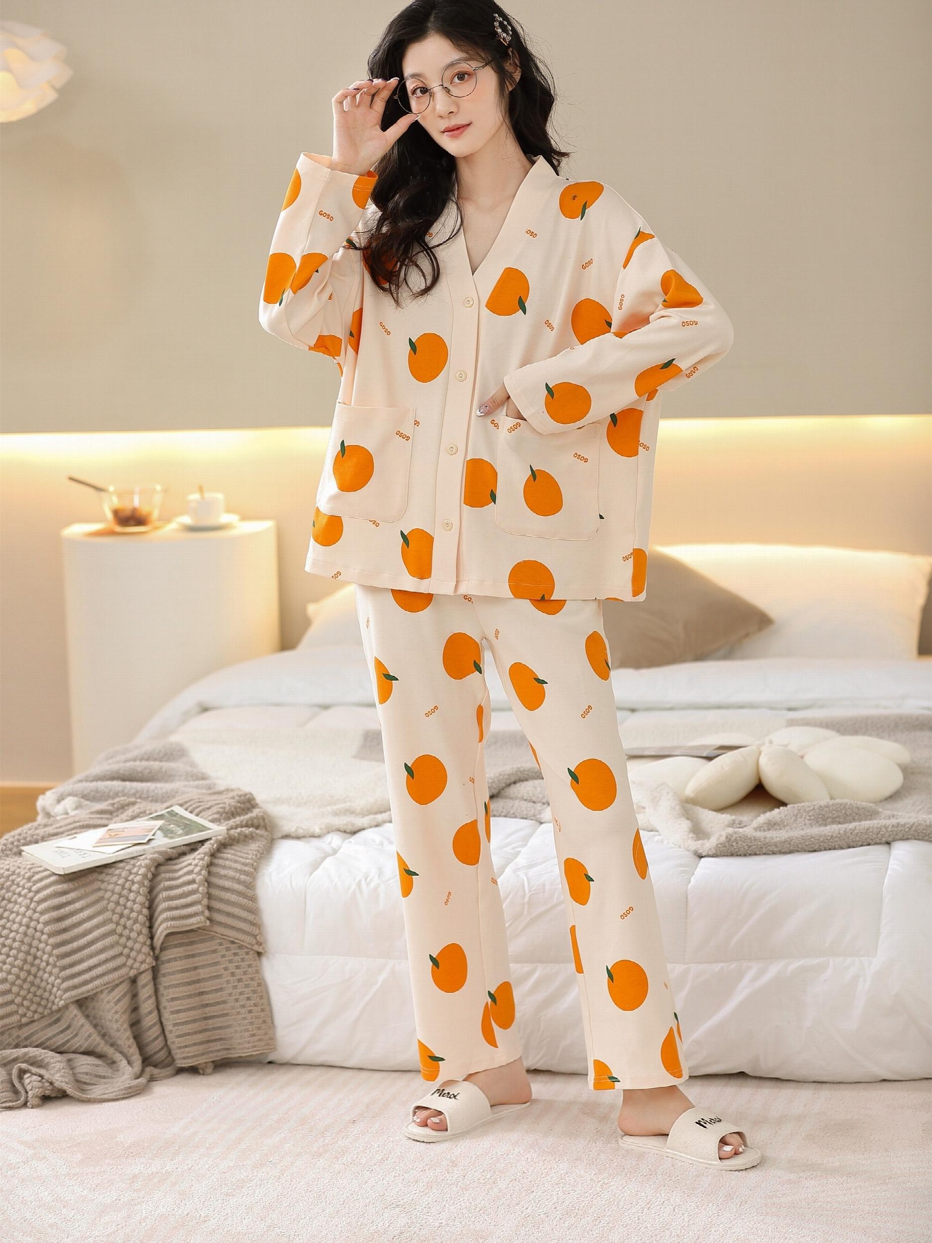 Fruit Print Pajama Set Long Sleeve Buttons Top & Elastic Waistband Pants
