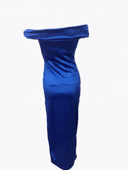 Off Shoulder Slit Maxi Dress Formal Evening Party Solid Sleeveless Dress
