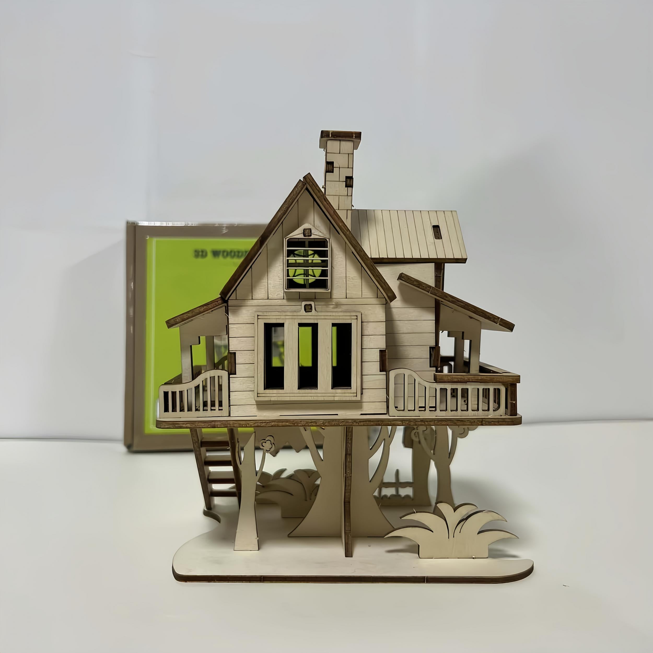 3D Wood Treehouse Puzzle Set DIY Building Blocks Yellow Gift
