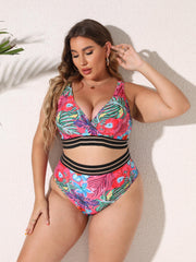 Tropical Print Mesh Swimsuit Set